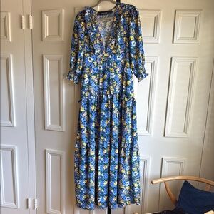 Floral Blue and Yellow Maxi Dress